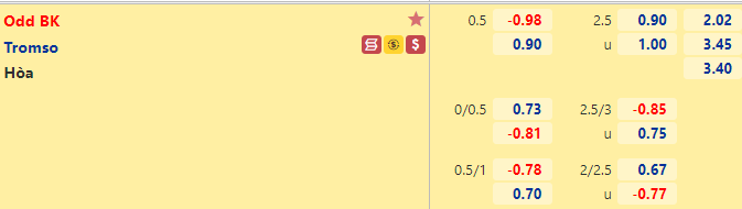 Kèo bóng đá giữa Odd BK vs Tromso